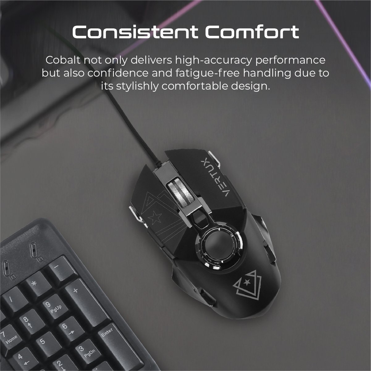 Vertux Cobalt High Accuracy Lag-Free Wired Gaming Mouse/ GREY